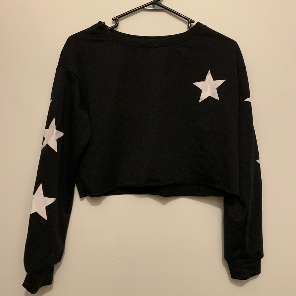 Black Cropped Pullover with Star Designs